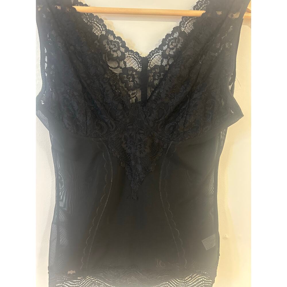 Magic Curves Black Double Lined Tanktop Shapewear With Lace Trim Sz XL